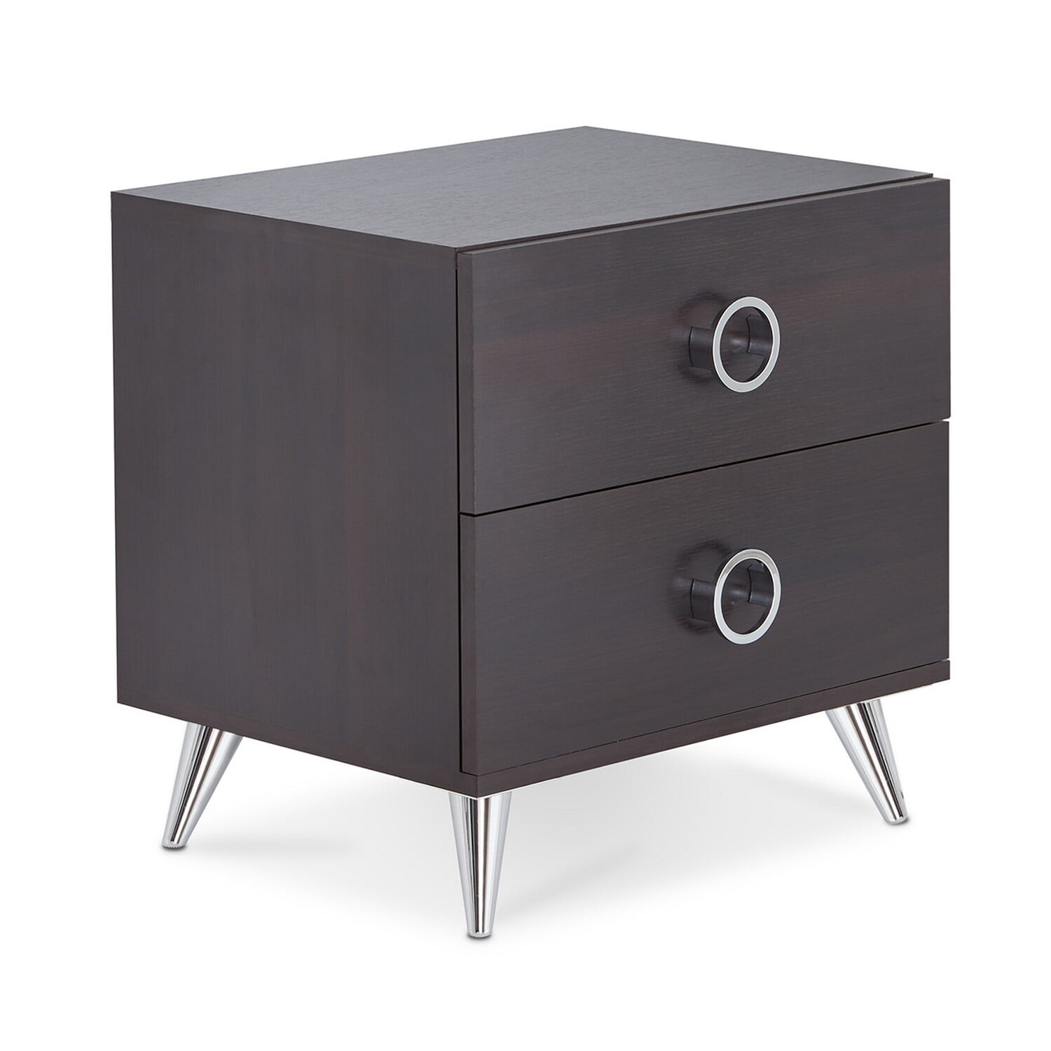 Elms Espresso Brown Wood & Chrome 2 Drawer Nightstand