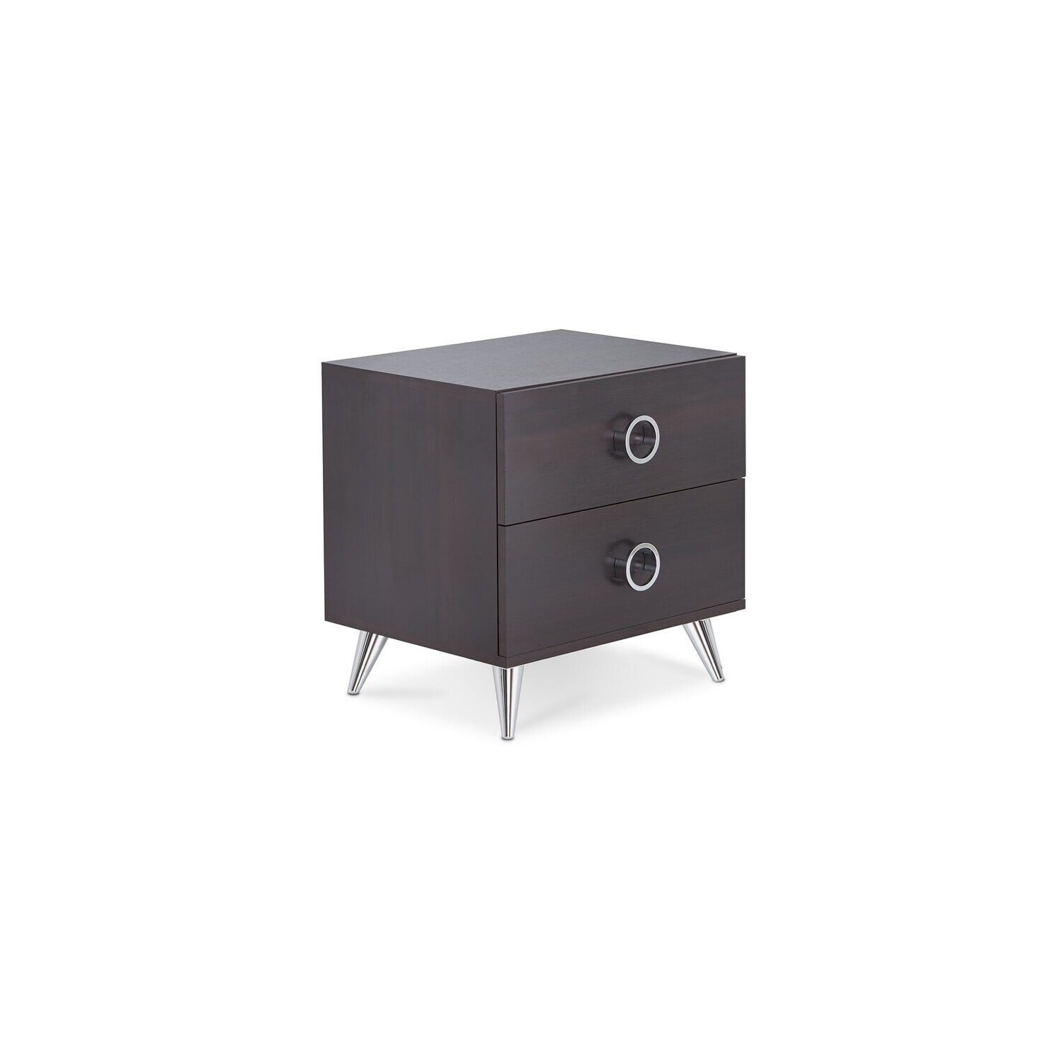 Elms Espresso Brown Wood & Chrome 2 Drawer Nightstand