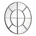 thumbnail image 1 of Benzara Round Metal Frame Wall Mirror with Window Pane Design, Gray and Silver, 1 of 3