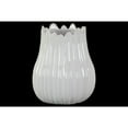 thumbnail image 1 of Benzara Round Shaped Ceramic Bellied Vase with Irregular Shape, Glossy White, 1 of 1