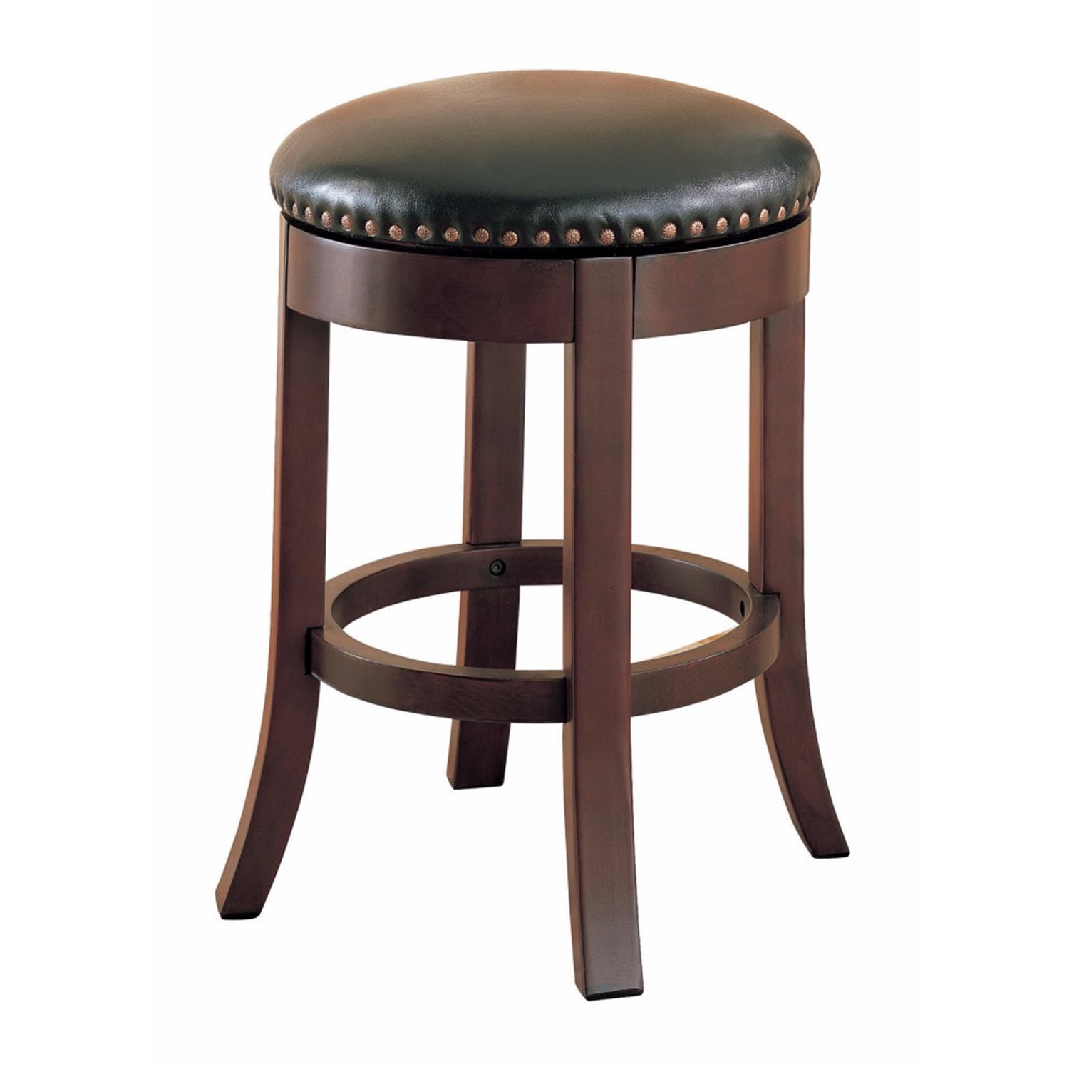 Walnut Brown Swivel Counter Stool with Faux Leather Upholstery