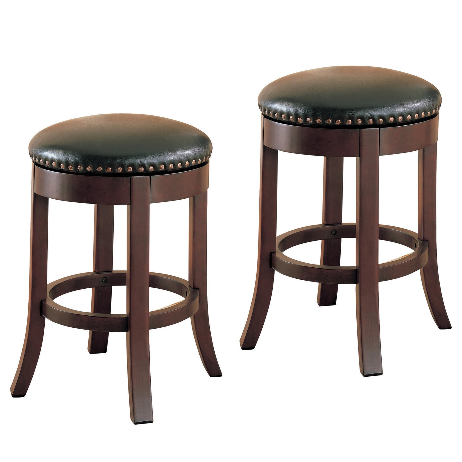 Walnut Brown Swivel Counter Stool with Faux Leather Upholstery
