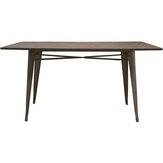 Benzara Rustic Finish Bamboo Top Rectangular Dining Table with Tapered Metal Base, Brown