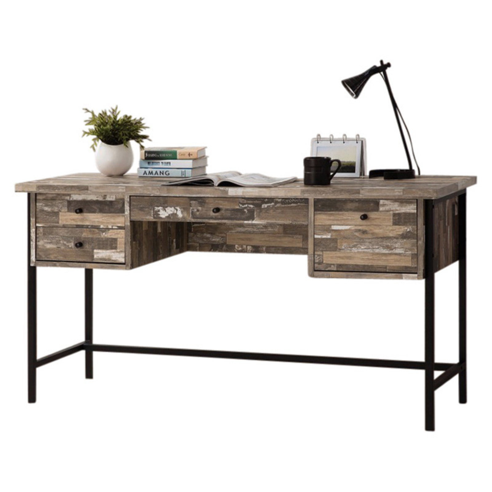 Benzara Rustic Wood Writing Desk with Drawers