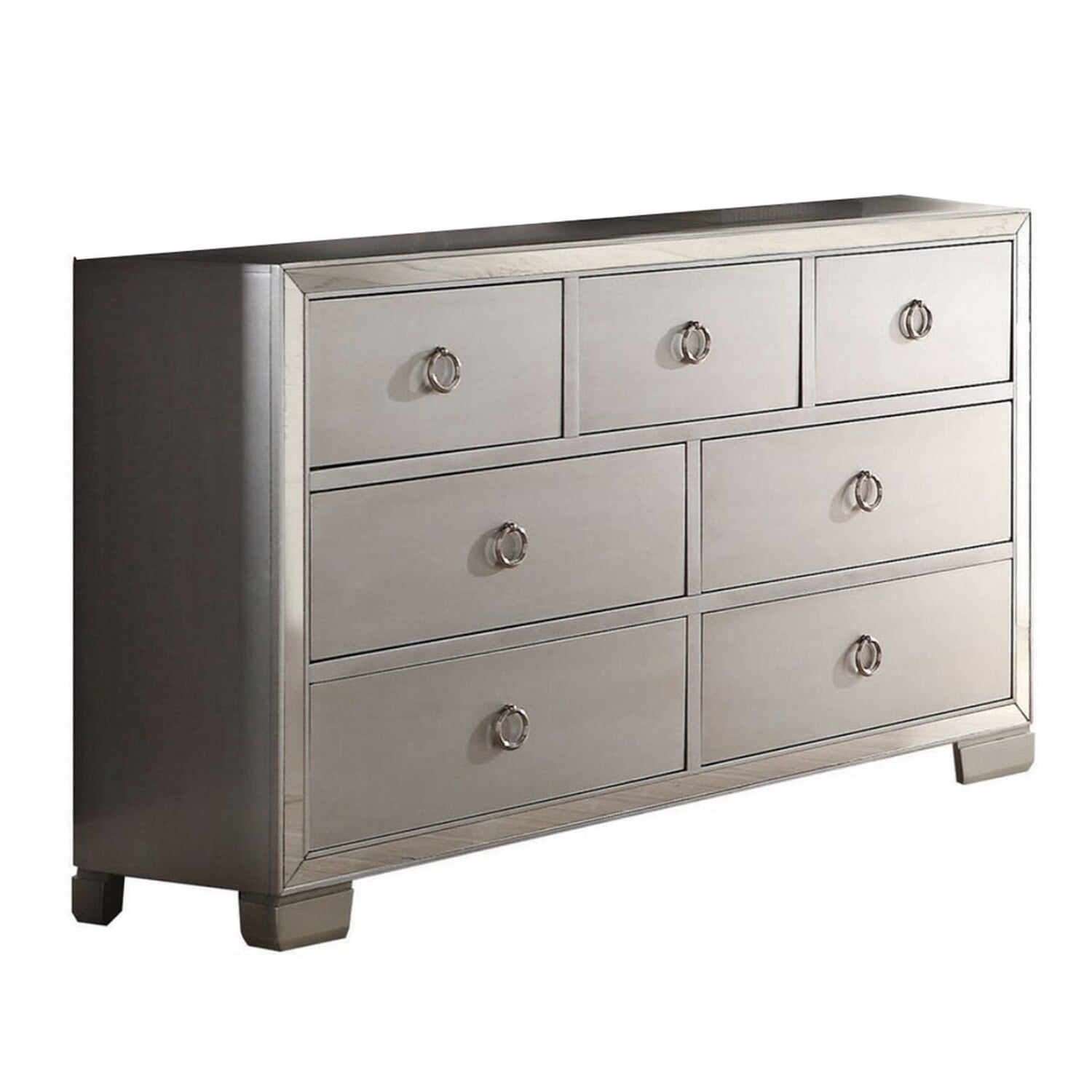 Platinum Gray Mirrored 7-Drawer Horizontal Dresser