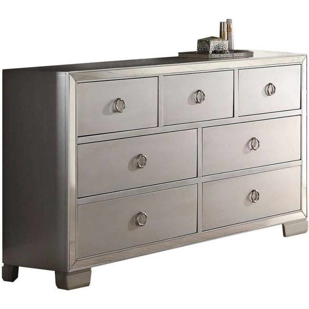 Platinum Gray Mirrored 7-Drawer Horizontal Dresser
