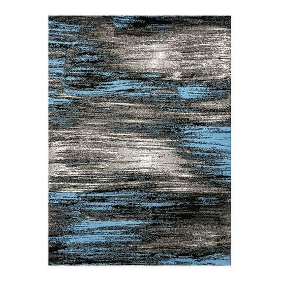 Benzara Shaded Patterned Area Rug In Polyester With Jute Mesh, Medium, Blue and Gray