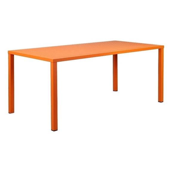 Benjara Slatted Top Metal Dining Table with Straight Legs- Orange