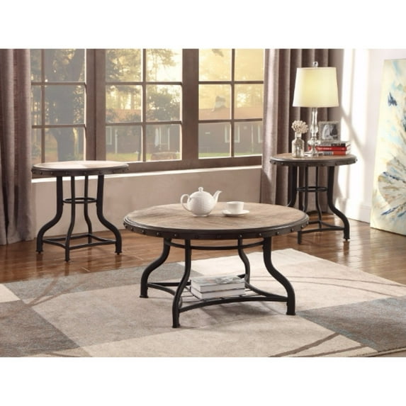 Benzara Solid Wood 3 Piece Cocktail Table Set