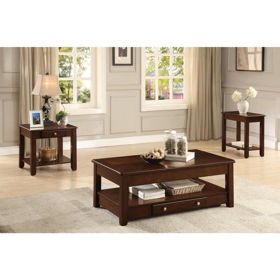 Benzara Solid Wooden End Table With Bottom Shelf & Drawer, Cherry Brown