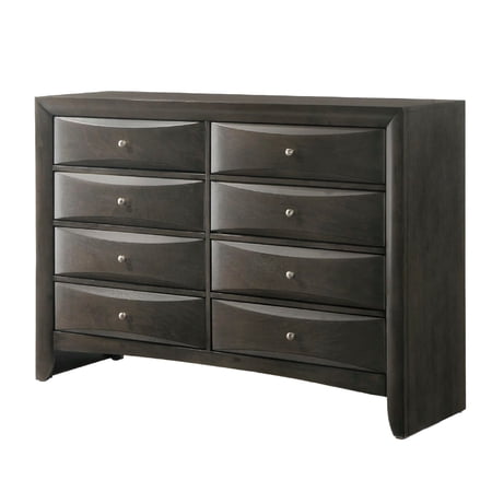 Benzara Spacious Wooden Dresser with Beveled Drawer Fronts, Gray