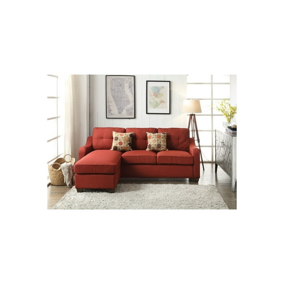 Benzara Splendid Sectional Sofa With 2 Pillows, Red Linen
