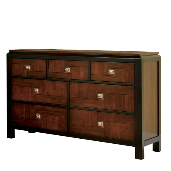 Benzara Splendid Wooden Dresser In Transitional Style, Acacia And Walnut Brown