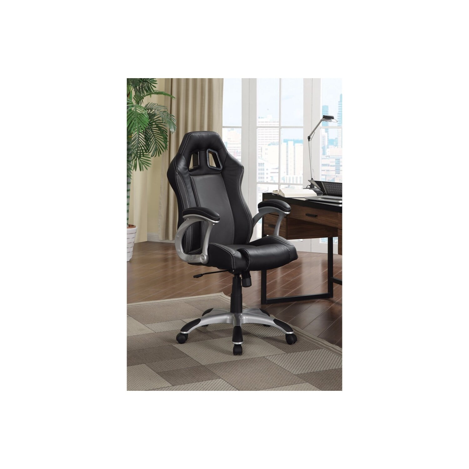 Sporty Executive High Back Leather Chair, Black