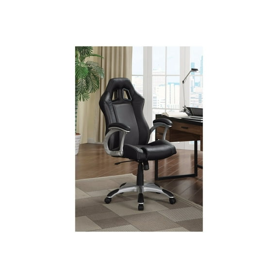 Sporty Executive High Back Leather Chair, Black