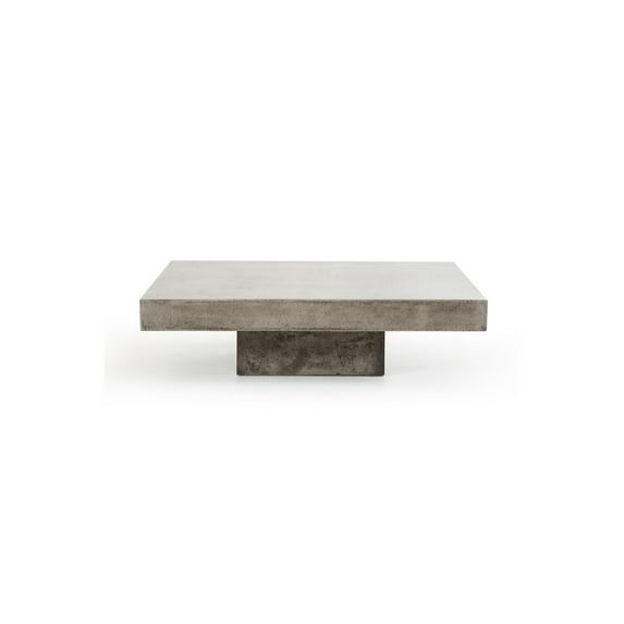 Benjara Square Concrete Coffee Table with Pedestal Base- Gray