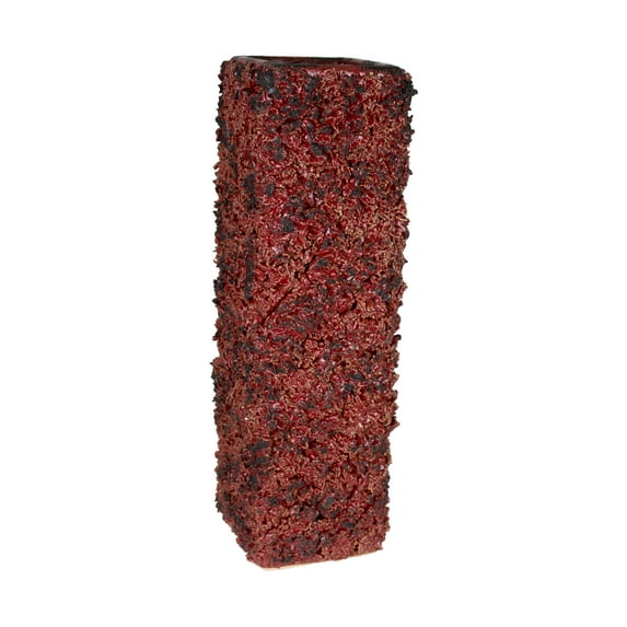 Benzara Square Textured Ceramic Vase with Wide Mouth Open, Red