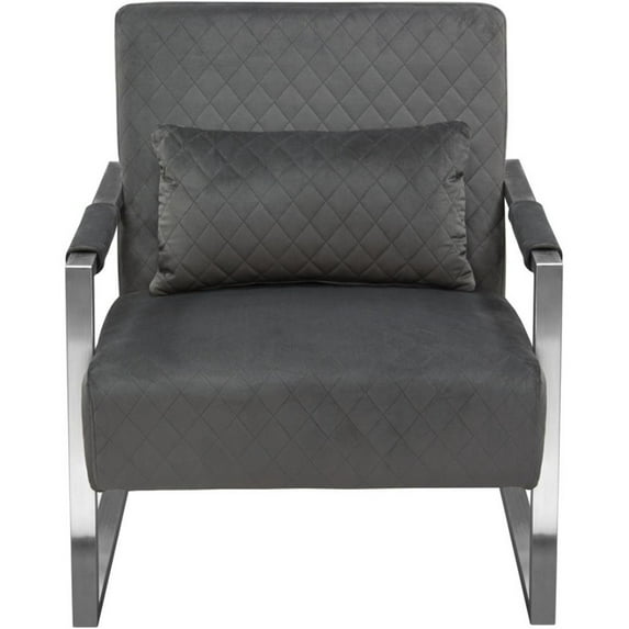 Benzara Stainless Steel Framed Accent Chair with Diamond Tufted Velvet Upholstery, Royal Blue and Silver-Color:Dusk Gray and Silver