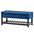 thumbnail image 1 of Benzara Storage Bench with Button Tufted Flip Top and Slatted Shelf, Blue, 1 of 5