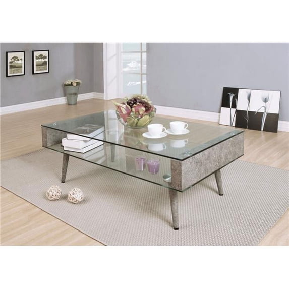 Benzara Striking Coffee Table, Clear Glass & Faux Concrete