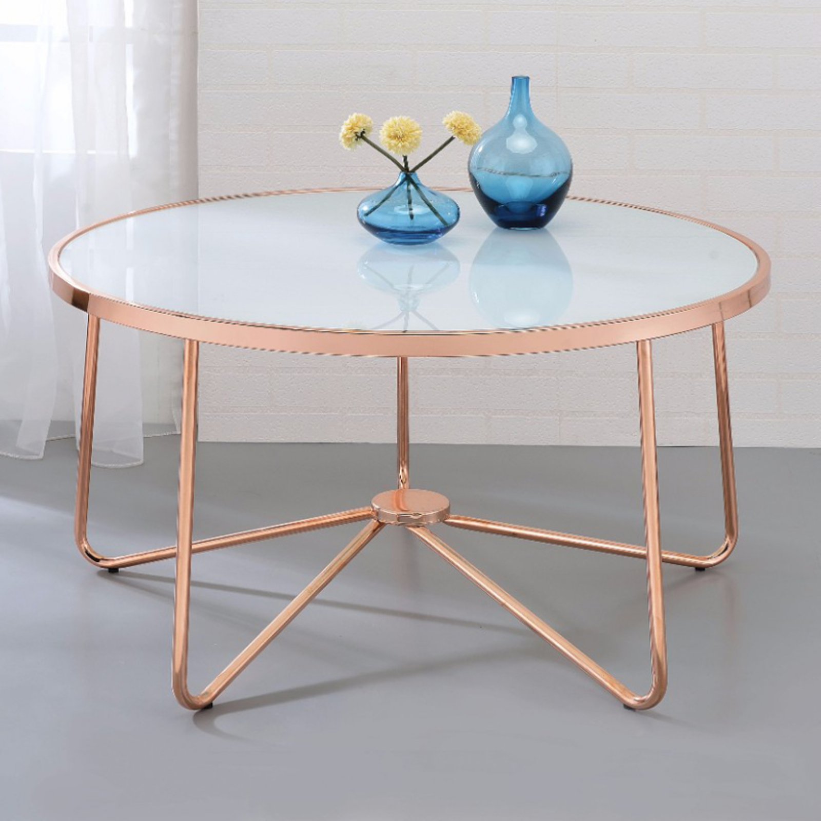 Benzara Striking Coffee Table, Frosted Glass & Rose Gold
