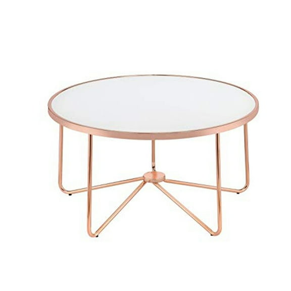 Benjara Striking Coffee Table, Frosted Glass & Rose Gold