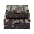 thumbnail image 1 of Benzara Suitcase Style Wood Faux Leather Case Set Of 2, 1 of 2