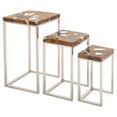 thumbnail image 1 of Benzara Superior Beauty Stainless Steel Teak Nest Table Set Of 3, 1 of 2