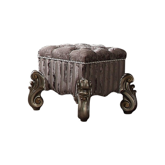 Benzara Traditional Style Wood and Poly Resin Vanity Stool, Gray