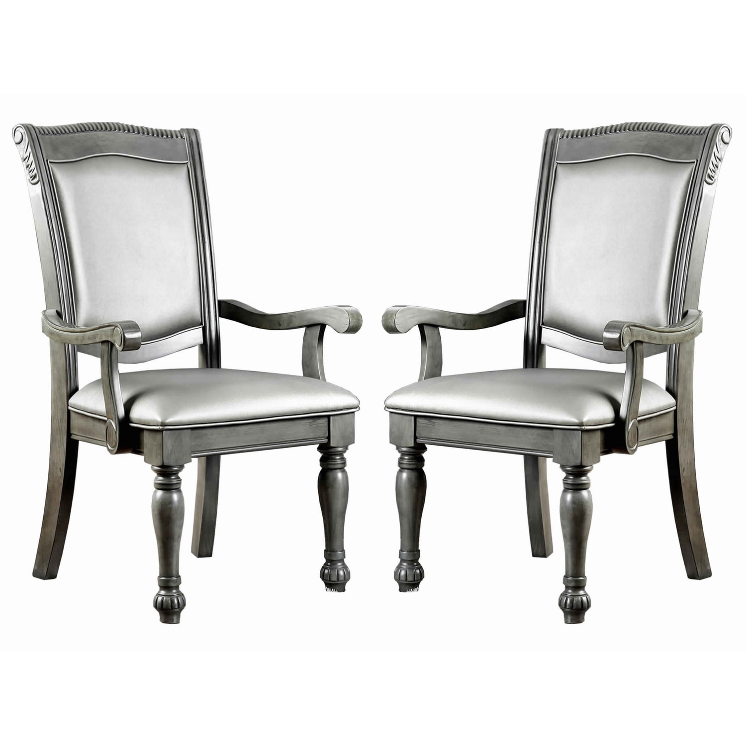 Elegant Gray Leather and Wood Square Arm Accent Chair Set