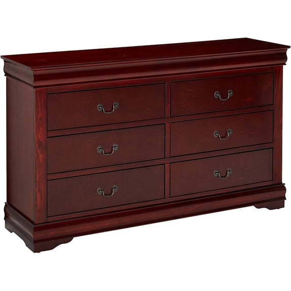 Benzara Traditional Style Wooden Dresser with Six Drawers, Cherry Brown