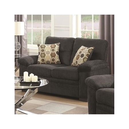 Benzara Transitional Micro Velvet Fabric/Wood Loveseat With Cushioned Armrest, Dark Gray