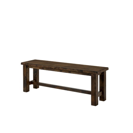 Transitional Style Rectangular Solid Wood Bench with Block Legs Brown