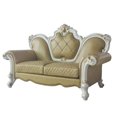 thumbnail image 1 of Benzara Upholstered Faux Leather & Solid Wood Loveseat in Beige and White, 1 of 5