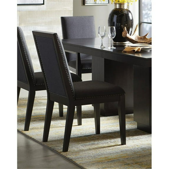 Benzara Wood & Fabric Dining Side Chair with Nail head Trim, Set of 2, Charcoal Black