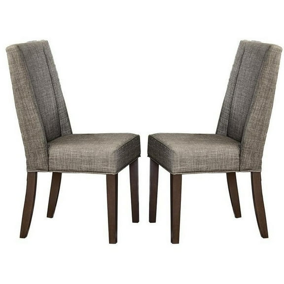 Benzara Wood & Fabric Dining Side Chair with Shallow Wing Back, Gray & Dark Brown, Set of 2