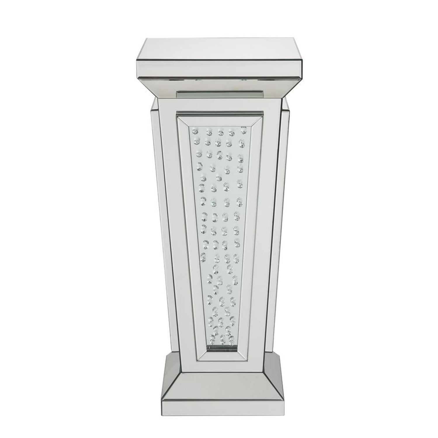 Benzara Wood and Mirror Pedestal Stand With Faux Crystals, Silver