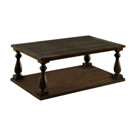 Benzara Wooden Coffee Table with Open bottom Shelf, Dark Walnut Brown
