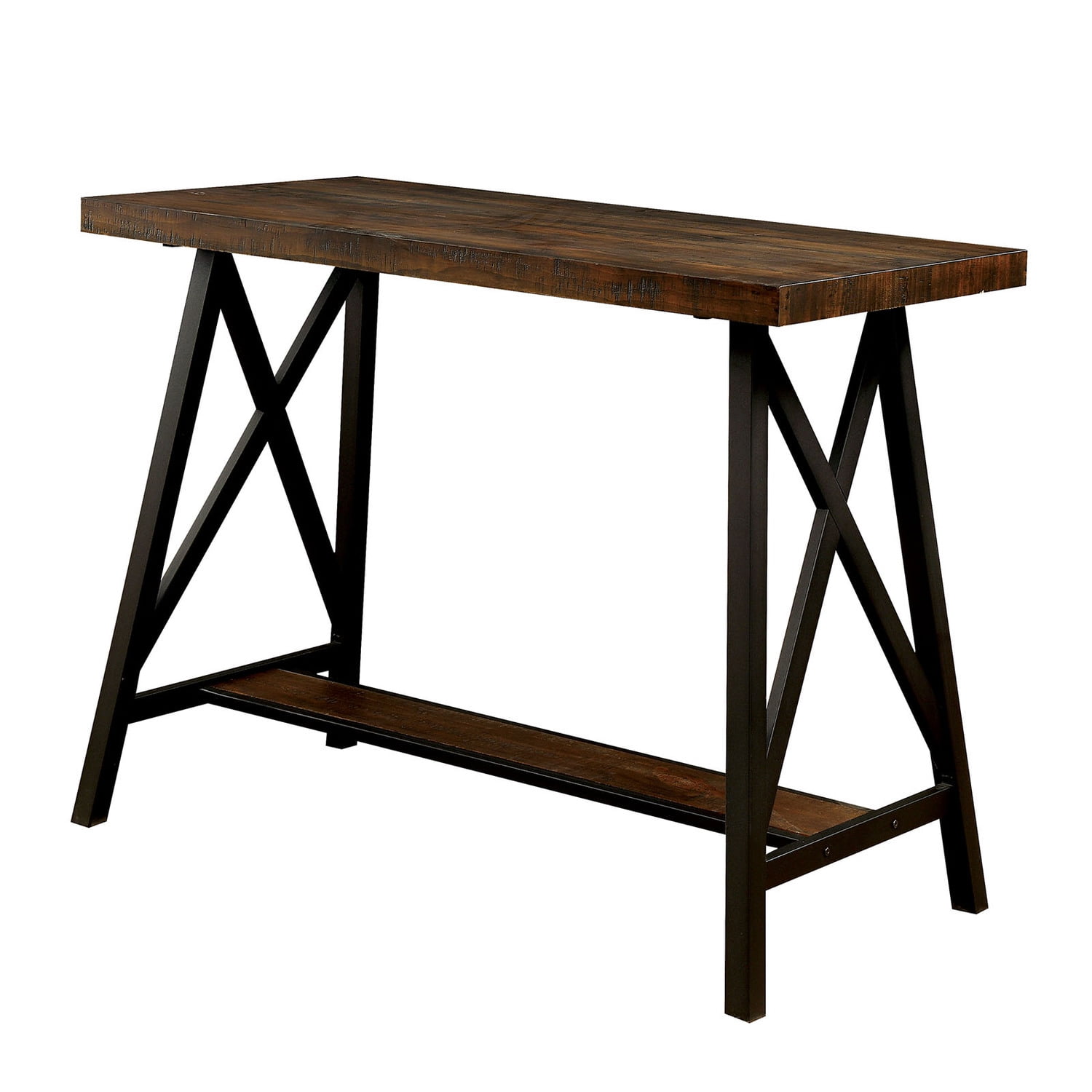 Benzara Wooden Counter Height Table With Angled Metal Legs Black And