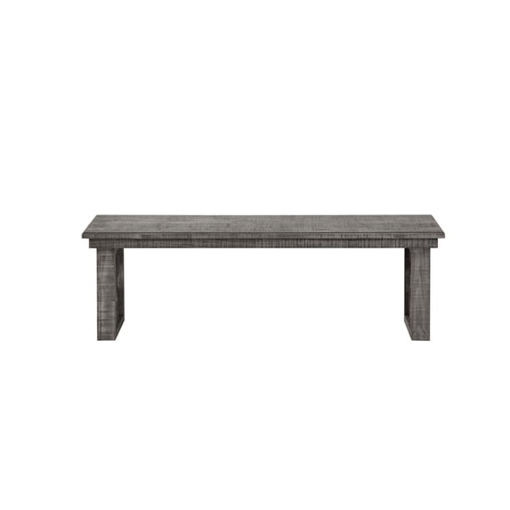 Benzara Wooden Dining Bench with Sled Legs and Decorative Scrolled Motifs, Gray