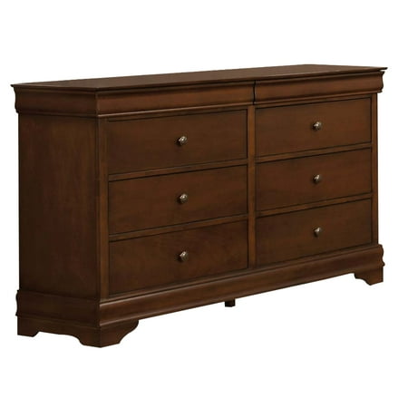 Benzara Wooden Dresser With 6 Drawers In Cherry Brown