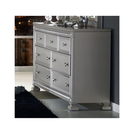 Benzara Wooden Dresser With 7 Storage Drawers, Silver