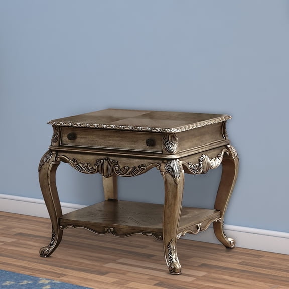 Benzara Wooden End Table With One Drawer And Bottom Shelf, Vintage Oak Brown