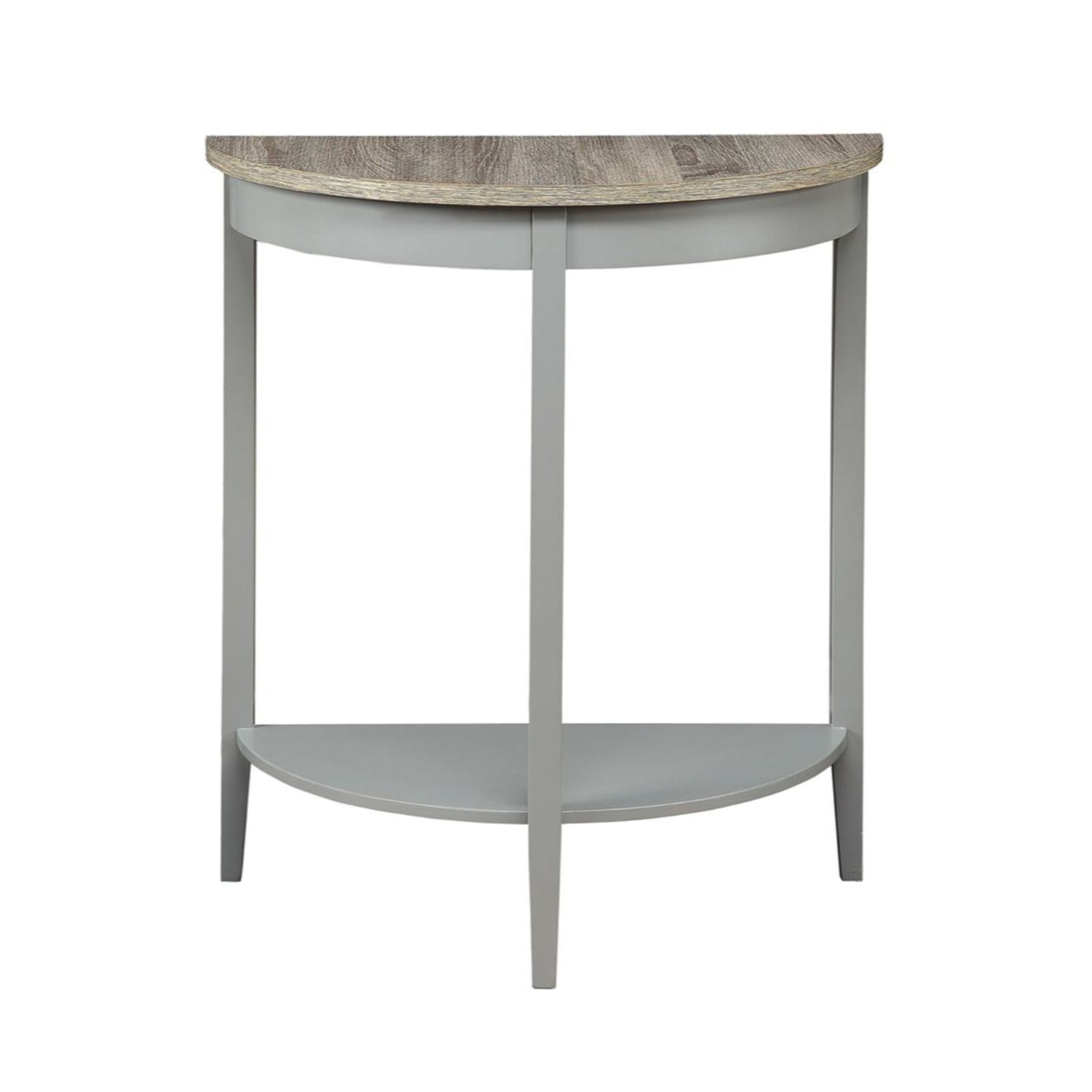 Modern Gray and Brown Demilune Console Table with Storage Shelf
