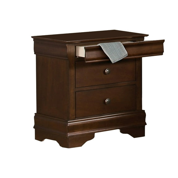 Benzara Wooden Night Stand With Hidden Drawer, Cherry Brown