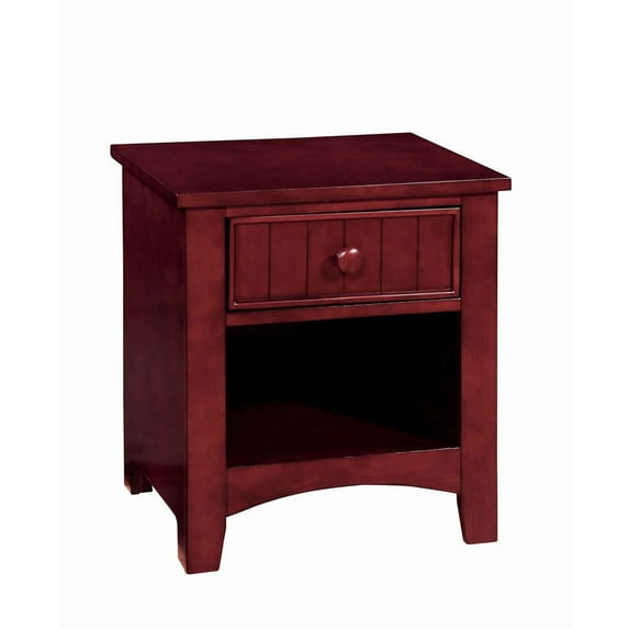 Benzara Wooden Night Stand With One Drawer And Open Shelf In Cherry Brown
