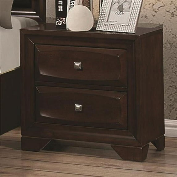 Benzara Wooden Nightstand with Two Spacious Beveled Front Drawers, Dark Brown