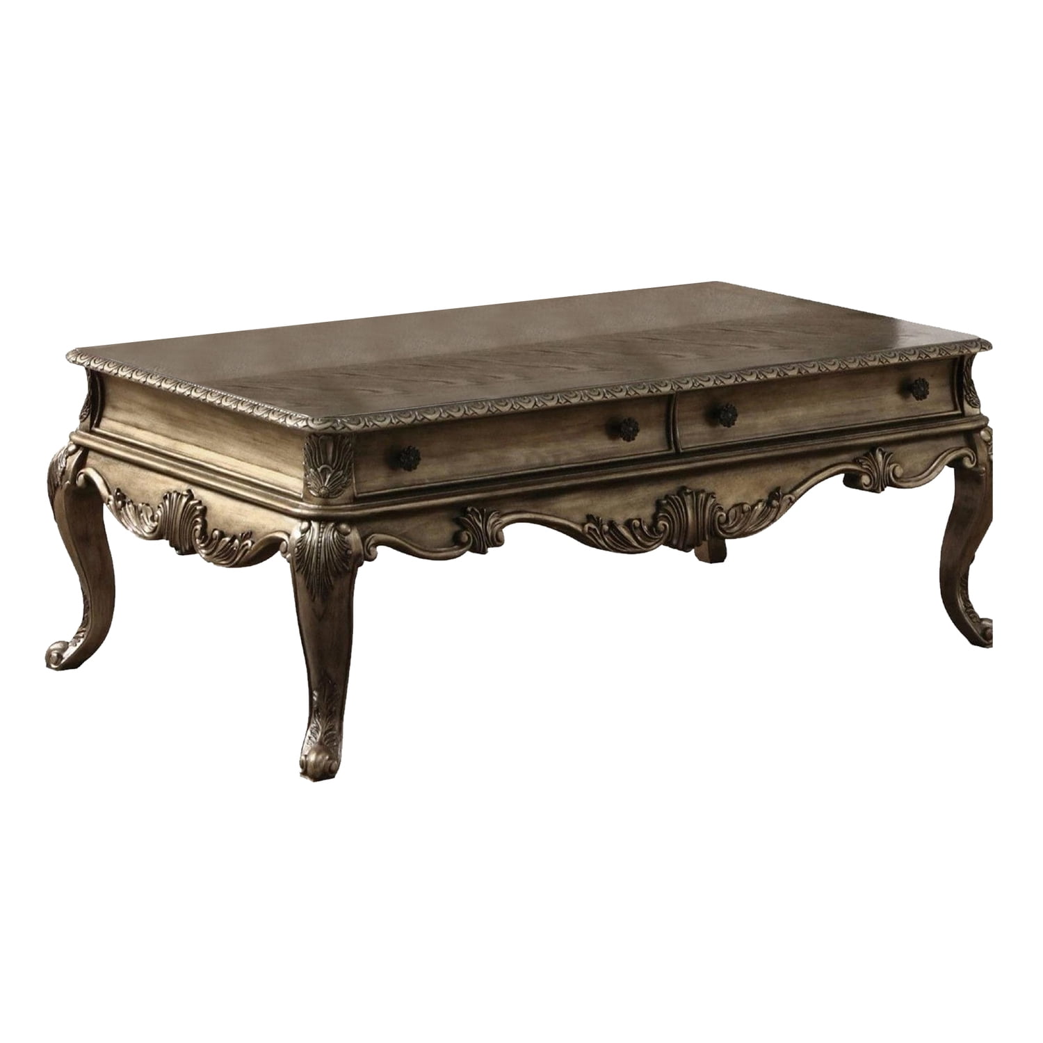 Vintage Oak Brown Rectangular Coffee Table with Cabriole Legs