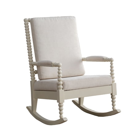 Benzara Wooden Rocking Chair with Fabric Upholstered Cushions, White-Color:White
