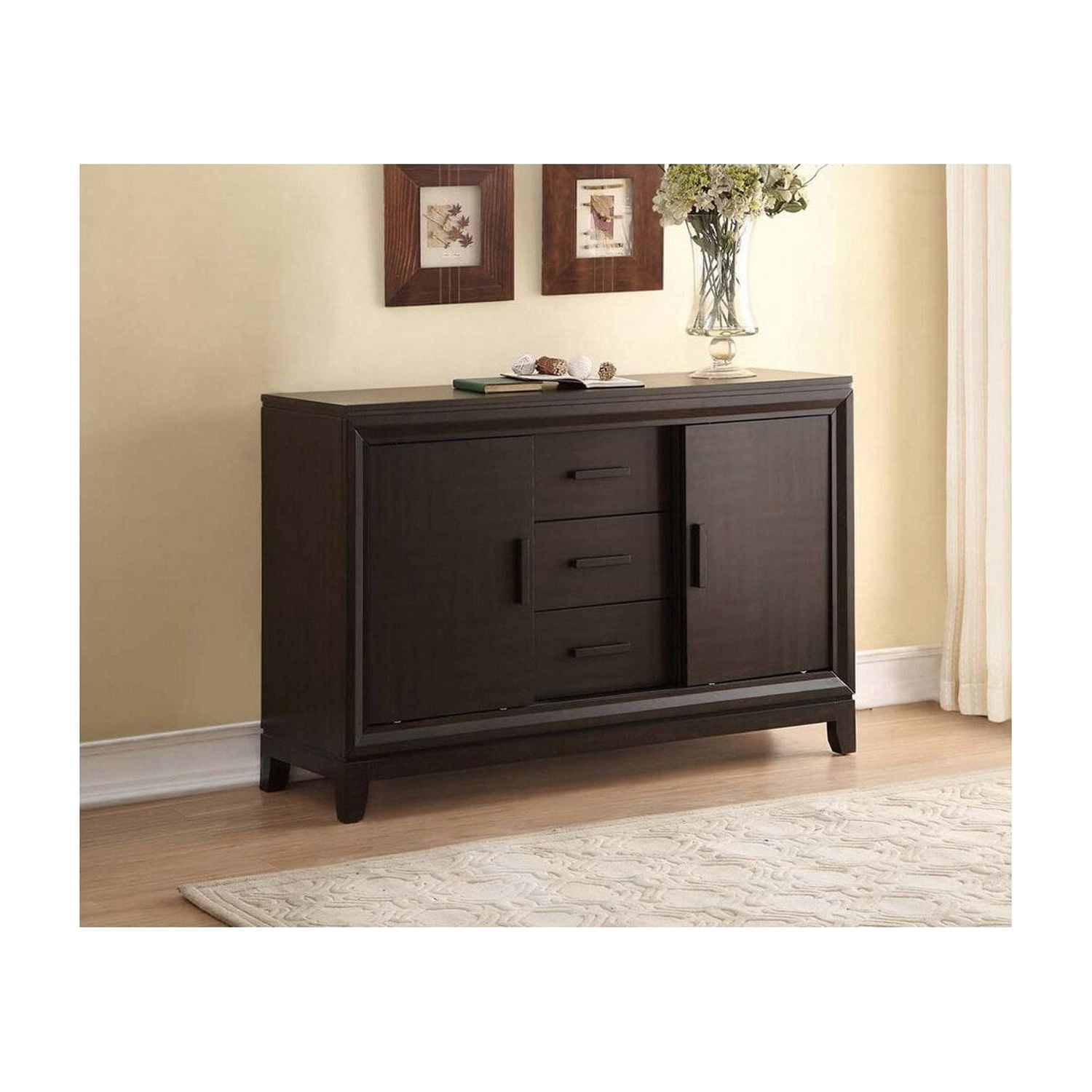 Server Buffett Benzara Wooden Server Buffet with Sliding Doors, Dark Brown - Walmart.com